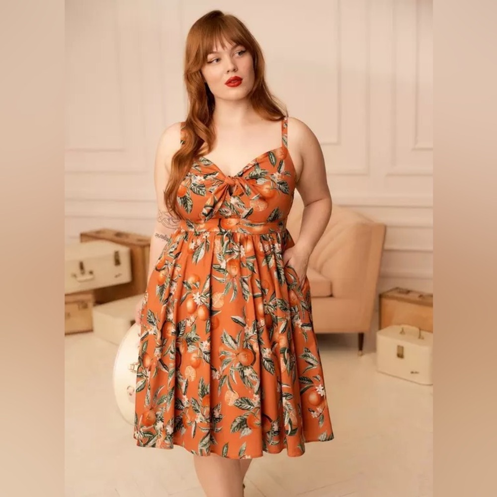 Torrid Retro Chic Orange Fruit Print Tie-Front Skater Pinup Vintage Dress